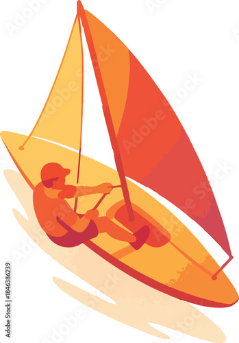 Windsurfer on a Yellow and Orange Sailboard windsurfing
