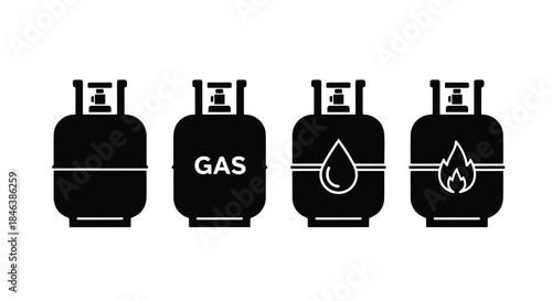 Gas cylinder icon set - Line and glyph solid icon set - Solid icons vector collection - Blue icon set - Icon vector - Flat Design Icon