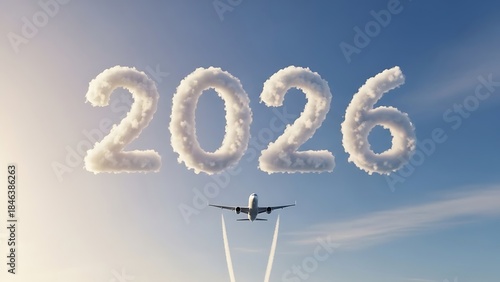 Airplane writing 2026 in sky