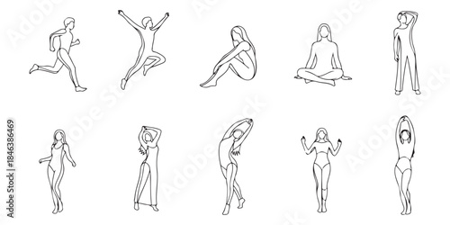 set of hand drawn sketch of women