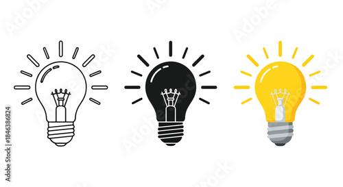 Light bulb icon set - Line and glyph solid icon set - Solid icons vector collection - Blue icon set - Icon vector - Flat Design Icon