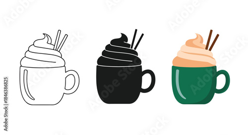 Coffee mug icons - Line and glyph solid icon set - Solid icons vector collection - Blue icon set - Icon vector - Flat Design Icon