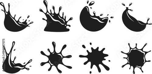 Water wave, splash, and droplet silhouette icon set vector illustration