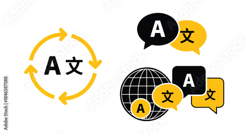 Language and communication icons - Line and glyph solid icon set - Solid icons vector collection - Blue icon set - Icon vector - Flat Design Icon