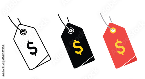 Price tag icons - Line and glyph solid icon set - Solid icons vector collection - Blue icon set - Icon vector - Flat Design Icon