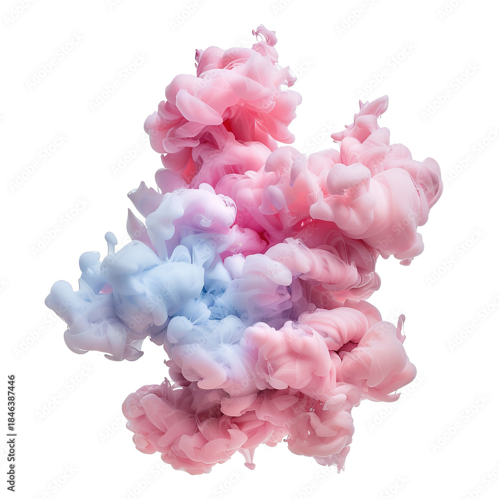 Obraz premium The image shows pink and blue ink diffusing and mixing softly in a fluid motion. This effect creates an artistic and colorful visual suitable for various design uses
