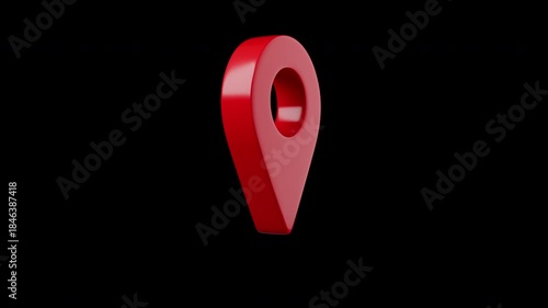 3d red location pin icon rotating isolated on green screen and alpha channel. Seamless loop animation 4k quality.