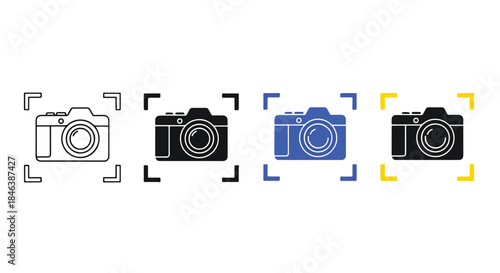 Camera icon set - Line and glyph solid icon set - Solid icons vector collection - Blue icon set - Icon vector - Flat Design Icon