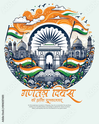 Republic Day of India 26 January Indian Constitution Celebration Illustration