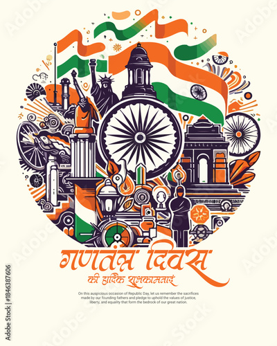 Republic Day of India 26 January Indian Constitution Celebration Illustration