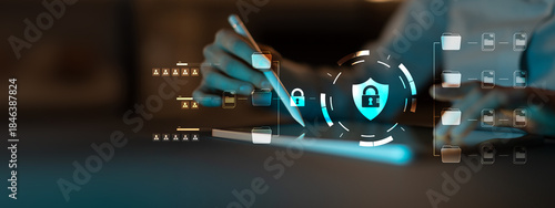 Cybersecurity Data Protection and Secure File Management System Illustrated on Digital Interface.