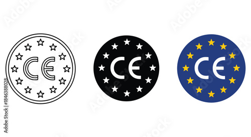 Ce mark icons - Line and glyph solid icon set - Solid icons vector collection - Blue icon set - Icon vector - Flat Design Icon