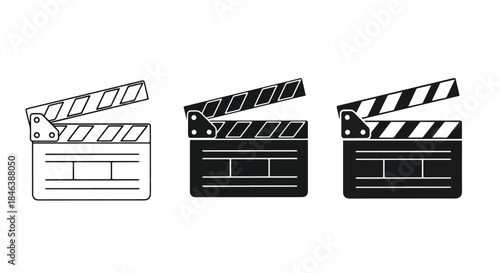 Movie clapperboard icon set - Line and glyph solid icon set - Solid icons vector collection - Blue icon set - Icon vector - Flat Design Icon