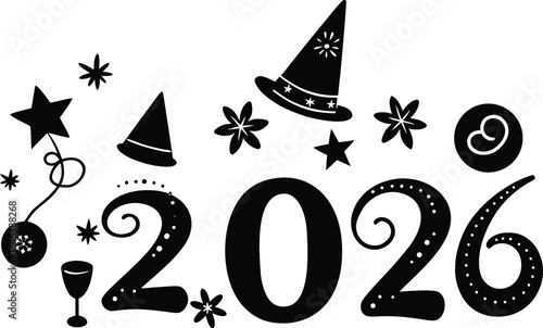 Tiny Party Accessories Collection with Mini Hats, Whistles and Stars for Birthday Celebrations, Festive Events, Colorful Decorations, Flat Lay Isolated on Clean Background