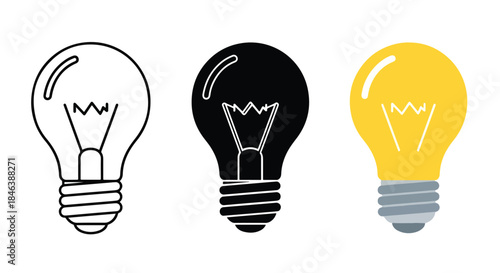 Light bulb icon set - Line and glyph solid icon set - Solid icons vector collection - Blue icon set - Icon vector - Flat Design Icon