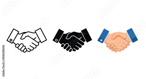 Handshake icon set - Line and glyph solid icon set - Solid icons vector collection - Blue icon set - Icon vector - Flat Design Icon