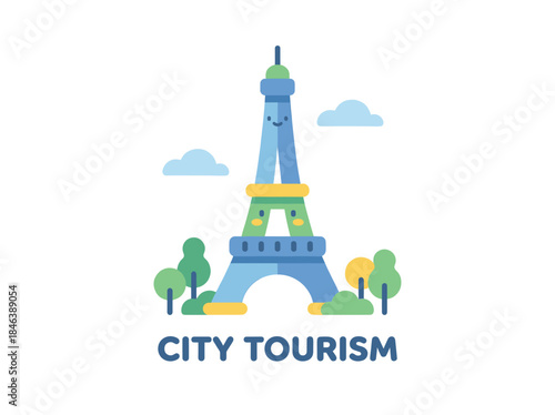Eiffel Tower Iconic Landmark Illustration Design.