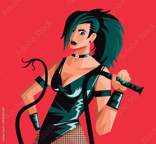 beautiful model in leather with whip