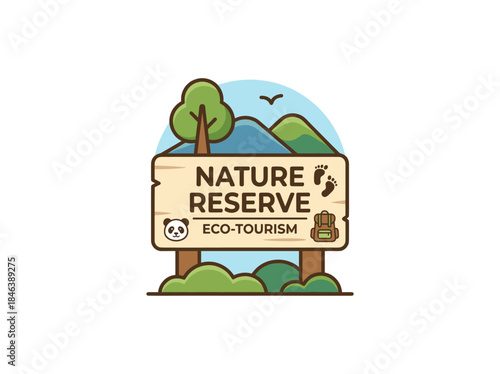 Nature Reserve Eco Tourism Sign Illustration.