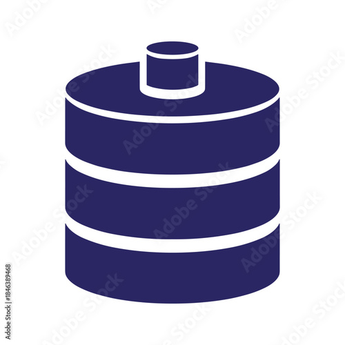 Dark blue cylindrical object with three horizontal bands and a small protrusion on top