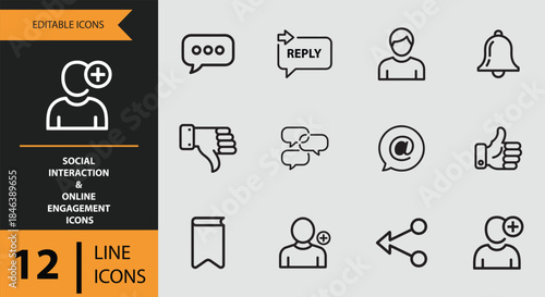 Versatile line icons for online calling and live interaction including conference calls and video