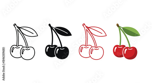 Cherry icon set - Line and glyph solid icon set - Solid icons vector collection - Blue icon set - Icon vector - Flat Design Icon