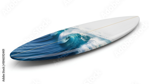 Sleek Surfboard Showcasing an Impressive Breaking Wave Design Ready for the Ocean