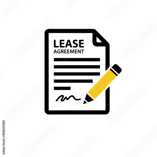 Lease Agreement Document Signing Icon. Legal Contract with Pencil for Signature. Real Estate Rental or Business Deal Illustration