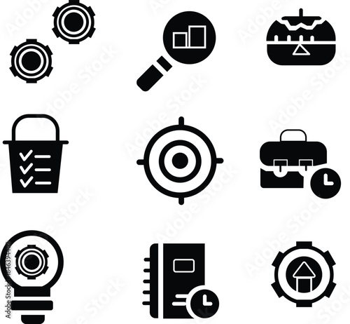 Black business finance with gears targets and briefcase black business finance gears