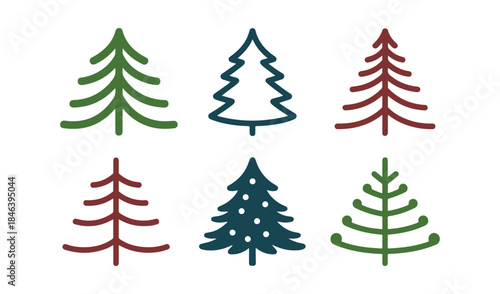 Six illustrated pine trees Vector