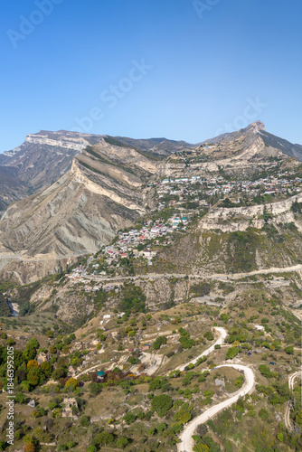 View of Gunib town in the Caucasus mountains, Republic of Dagestan