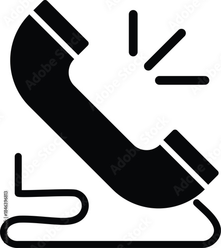 Black Telephone Handset With Cord and Ringing Lines 2
