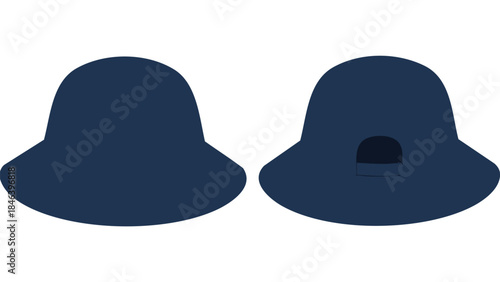 Stylized nautical hats in a dark blue tone against a white backdrop depicting simple summer fashion