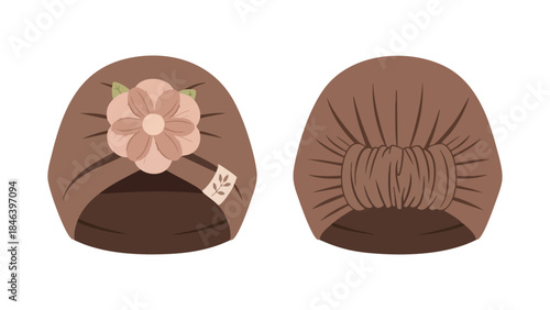 Elegant brown baby turban adorned with a delicate flower, showcasing a stylish accessory for infants in a minimalist and charming design