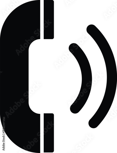 Black telephone handset with sound waves on white background 1