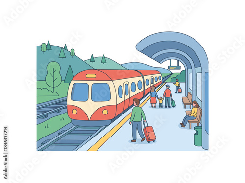 Red and White Train at Station Platform.