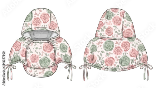 Charming floral baby bonnet with vintage-inspired rose pattern design, showcasing a soft and delicate aesthetic for young children apparel