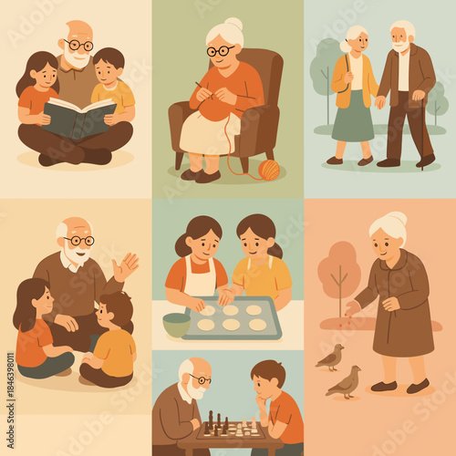 Elderly people sharing quality time with younger generations