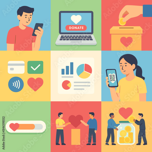 Vibrant charity and donation concepts for non-profit campaigns