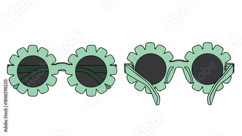 Illustration of Green Floral Sunglasses on a White Background showcasing quirky, playful summer vibes and a bold fashion statement that is playful