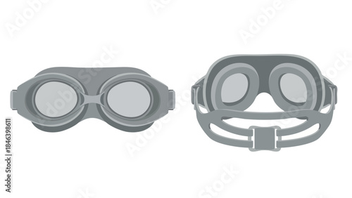 Gray protective eyewear for swimming or industrial safety with adjustable strap design, demonstrating functionality and security during water