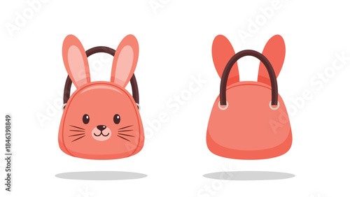 Delightful coral bunny bag illustration presented in front and back views on clean white backdrop perfect for springtime or Easter related design