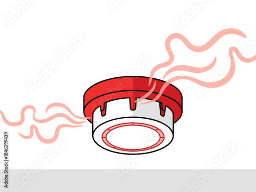 A stylized fire alarm emits simulated smoke, conveying a warning. Clean, graphic design with a red and white color scheme. Suitable for safety, alert, or emergency themes.