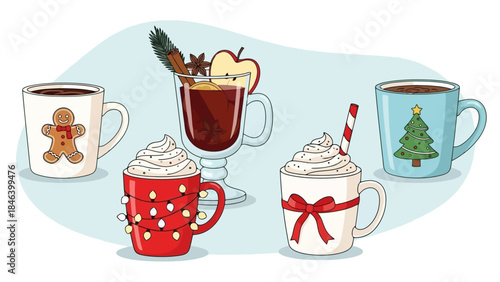 Cozy Christmas Drinks: Hot Chocolate, Mulled Wine, and More in Festive Mugs