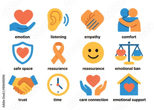 Diverse emotional connections and support symbols for community understanding