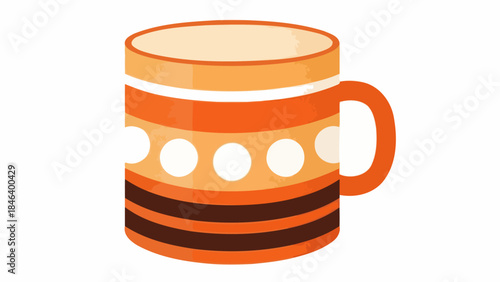 Orange and Brown Striped Mug with White Polka Dots, Modern Graphic Design