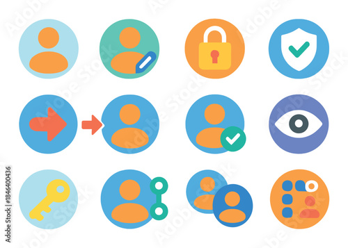 Colorful user interface icons for security and privacy settings displayed on a digital screen