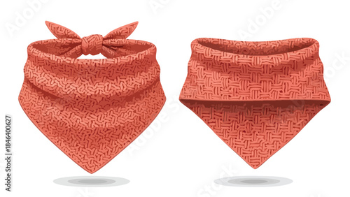 Stylish coral neckwear: A pair of versatile bandana designs showcasing unique patterns and textures on white backdrop