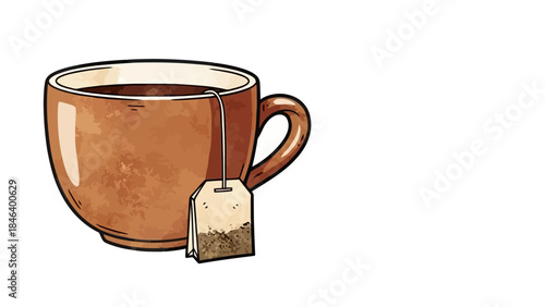 Warm Beverage in a Ceramic Mug with Tea Bag, Cozy Drink Illustration for Relaxation and Comfort