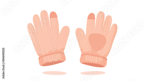 Illustration of winter warm gloves for phone use with touch fingertips functionality for design, vector isolated on white background